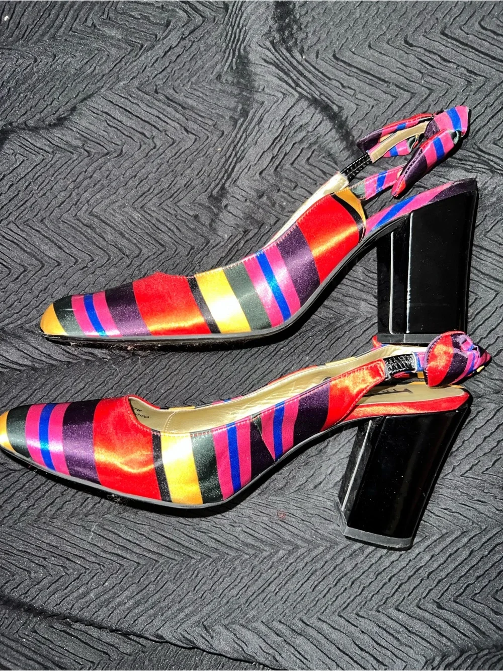 Colorful Striped Slingback Block Heel Pumps - Size 11